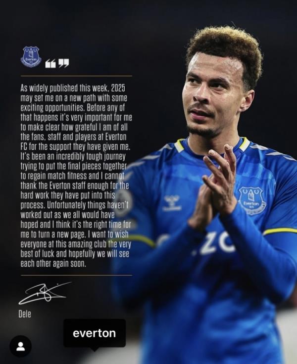 阿里告別埃弗頓：是時(shí)候開始新篇章了，感謝所有人對(duì)我的支持